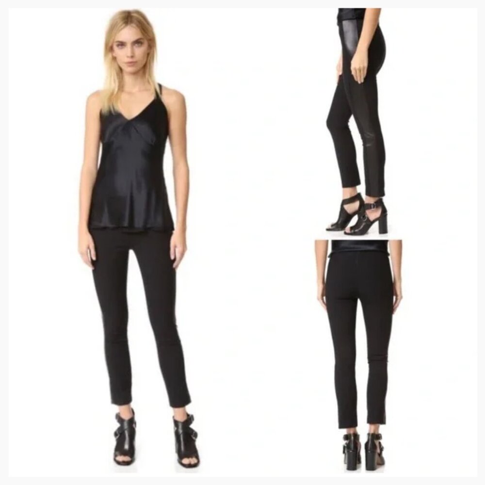 Rag & Bone Dani Black Tuxedo Leather Side Stripe Pants Women Size 8 Stretch Fit